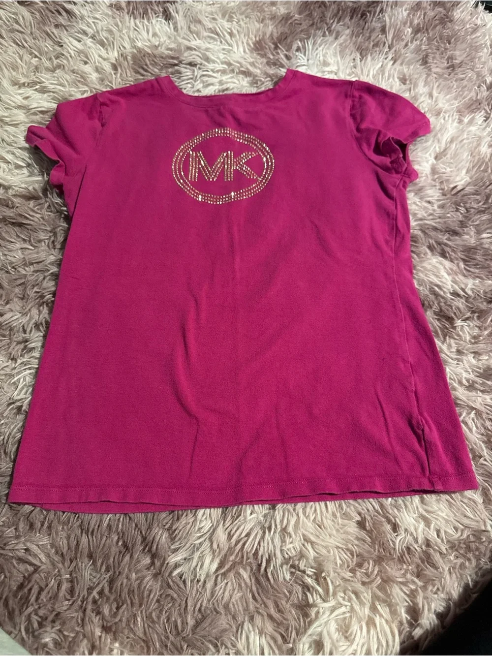 Michael Kors Hot Pink Short Sleeve Top with Rhinestone MK Logo